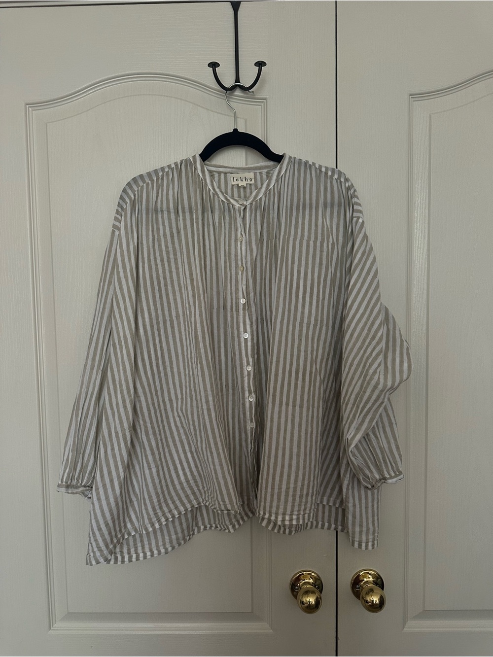 Lekha Taupe/White striped blouse